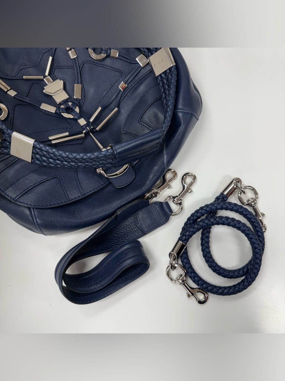 Gucci Techno Horsebit Convertible Hobo Embellished Leather Large in Blue - Picture 9 of 12